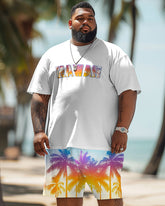 Men's Plus Size Hawaiian Gradient Coconut Tree Print T-Shirt Shorts Suit